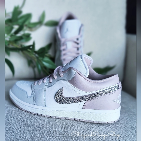Women's Air Jordan 1 Low Customized Bling Sneakers Shoes Particle Rose Pink - Picture 6 of 9